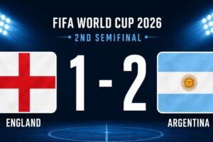 Argentina beat England scoreboard showing the 2-1 result and goal timeline in Atlanta