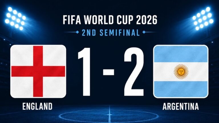 Argentina beat England scoreboard showing the 2-1 result and goal timeline in Atlanta