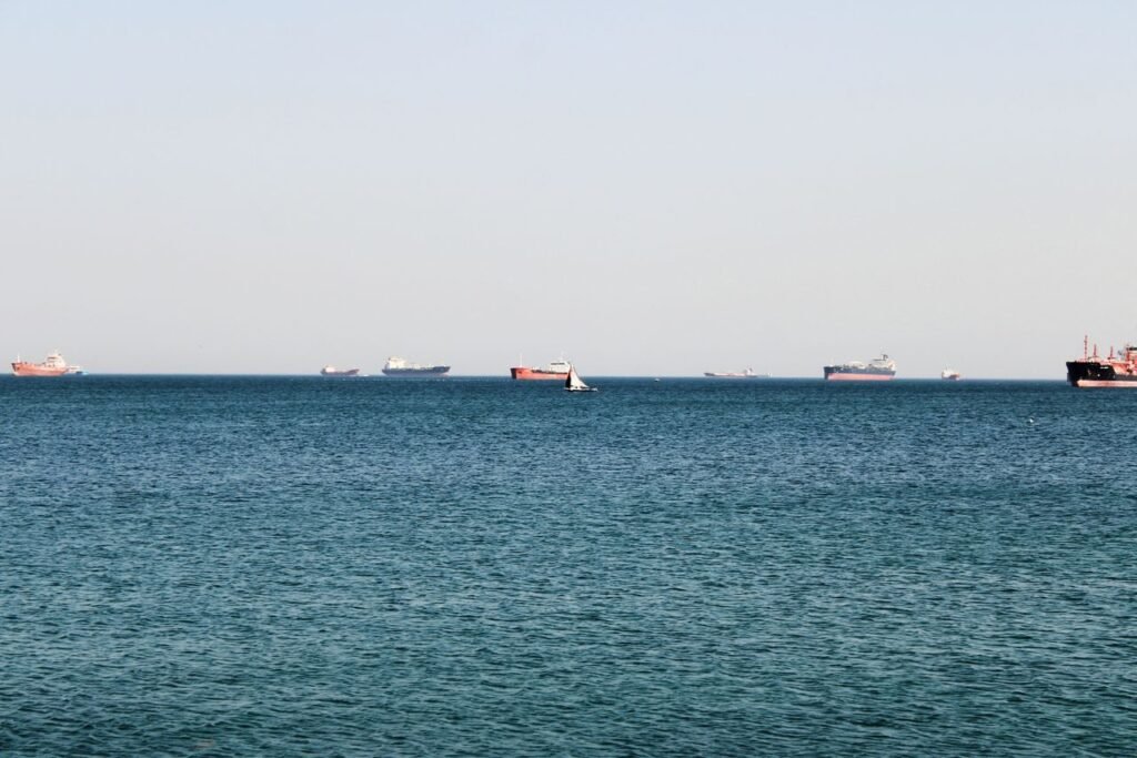 Image shows shipping through sea
