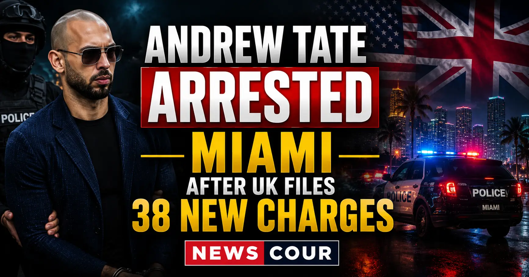 Andrew Tate Arrested Miami After UK Files 38 New Charges