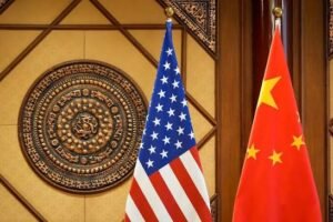 China favorability over the US illustrated by the Chinese and American flags side by side