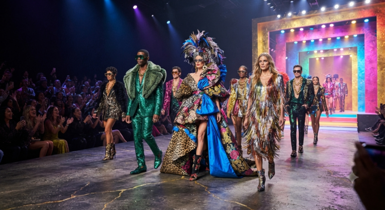 Loud luxury style shown through bold colorful fashion pieces and statement accessories