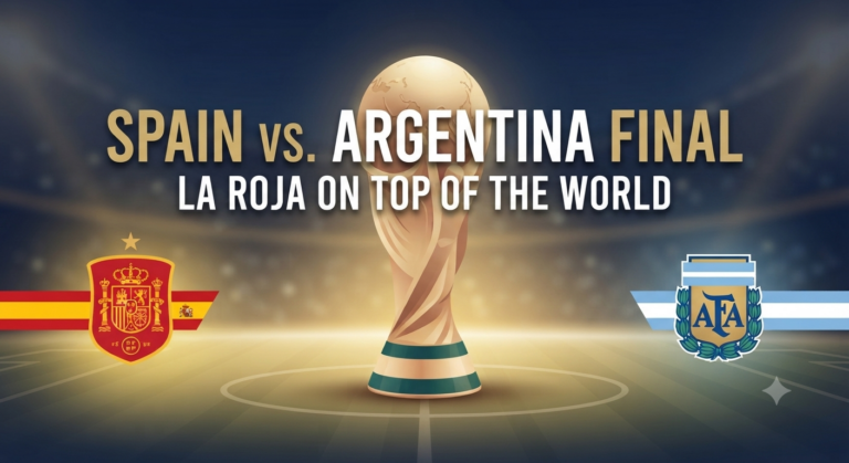 Spain vs Argentina final scenes at MetLife Stadium where Spain lifted the 2026 World Cup trophy