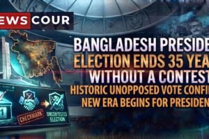 Bangladesh president election setting shown by the National Parliament House in Dhaka at night