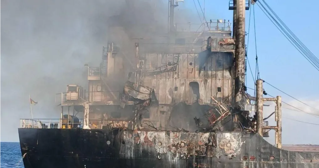 Black Sea ship attack shown by a large container vessel at sea like the one Ukraine sank