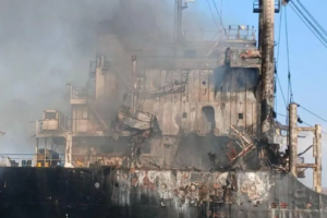 Black Sea ship attack shown by a large container vessel at sea like the one Ukraine sank