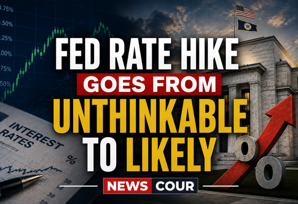 Fed rate hike signaled outside the Federal Reserve headquarters in Washington