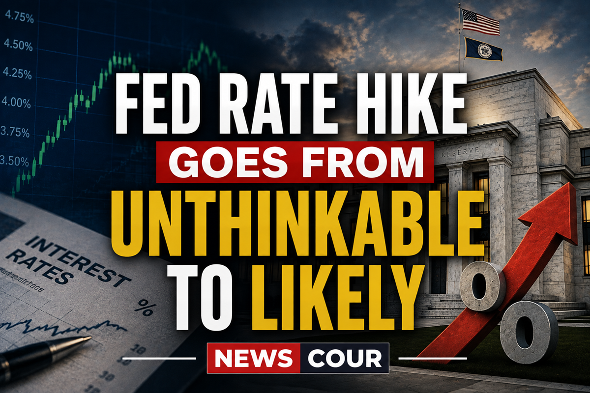 Fed rate hike signaled outside the Federal Reserve headquarters in Washington