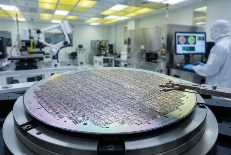 Memory chip investment illustrated by a silicon wafer covered in microchips