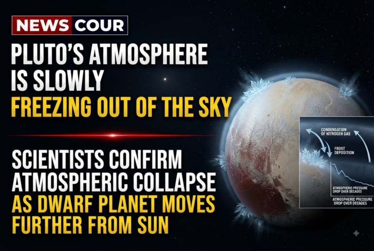 Pluto's atmosphere and reddish surface seen in a true-color image of the dwarf planet