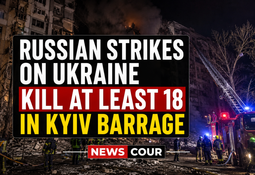 Russian strikes on Ukraine shown by rescuers working on a damaged residential building after shelling