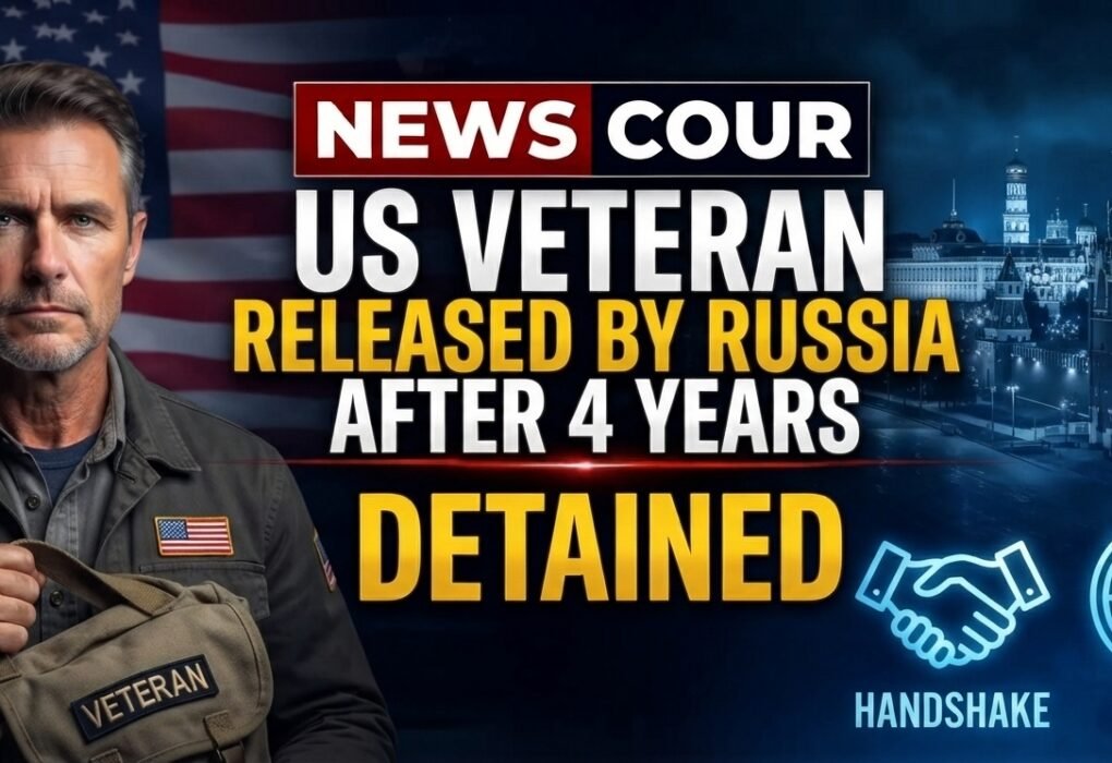 US veteran released home represented by an American flag against a clear sky