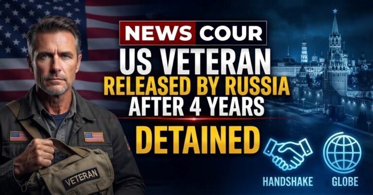 US veteran released home represented by an American flag against a clear sky