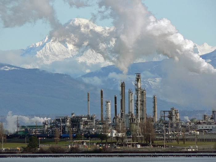 Ukraine drone attack target illustrated by an oil refinery with tall processing towers
