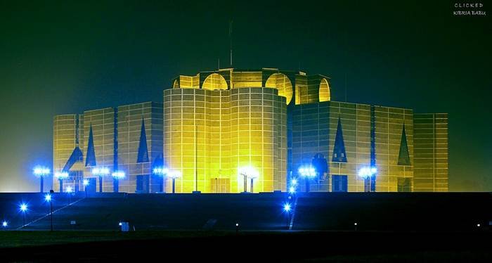 Bangladesh president election venue shown by the illuminated National Parliament House in Dhaka